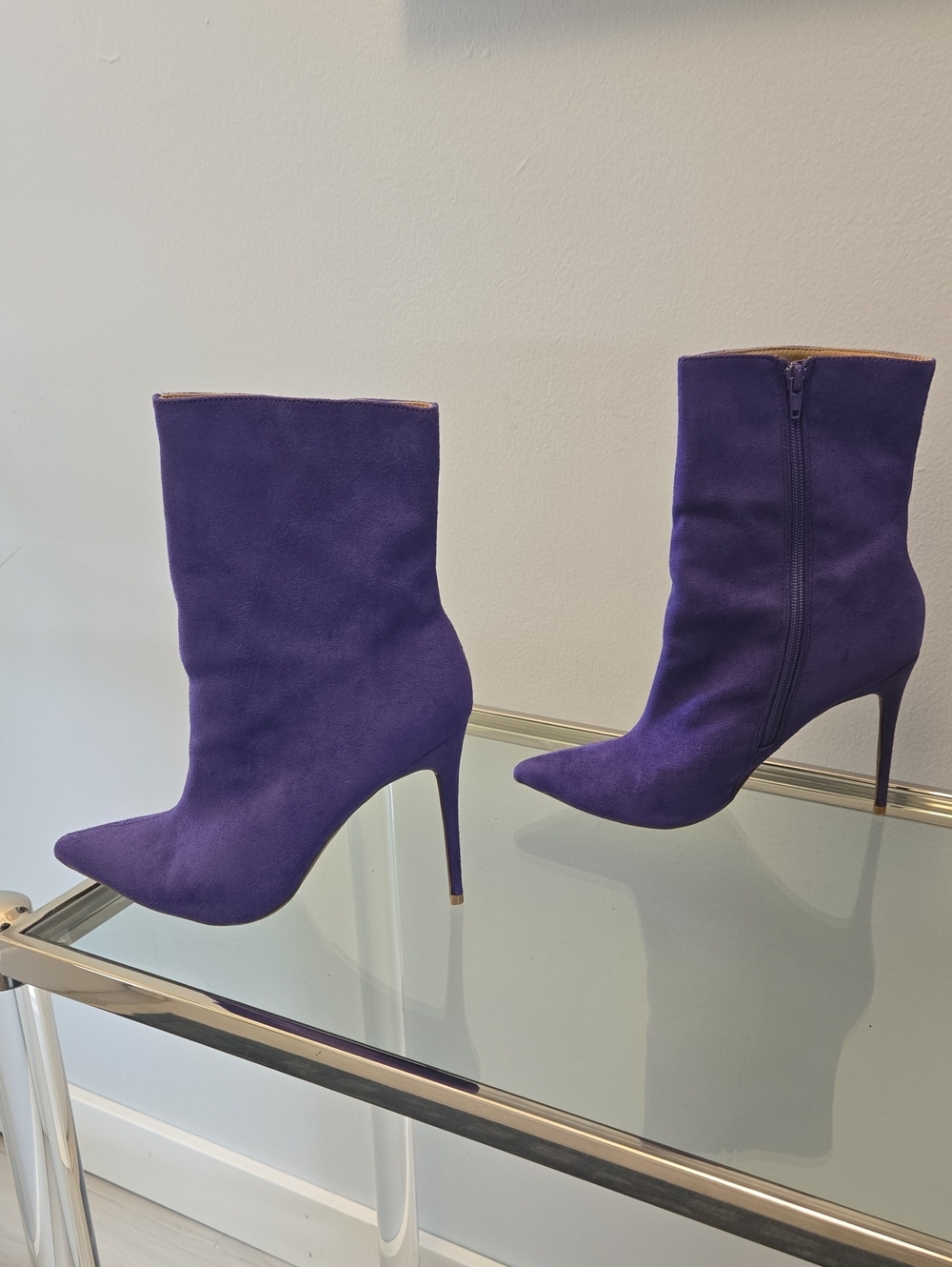 Wild Diva Purple Suede Pointed-Toe Stiletto Ankle Boots